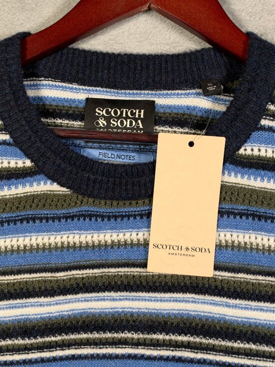 Scotch & Soda Other - Scotch & Soda Sweater Mens XL Blue Striped Crewneck Wool 3D Knit Pullover